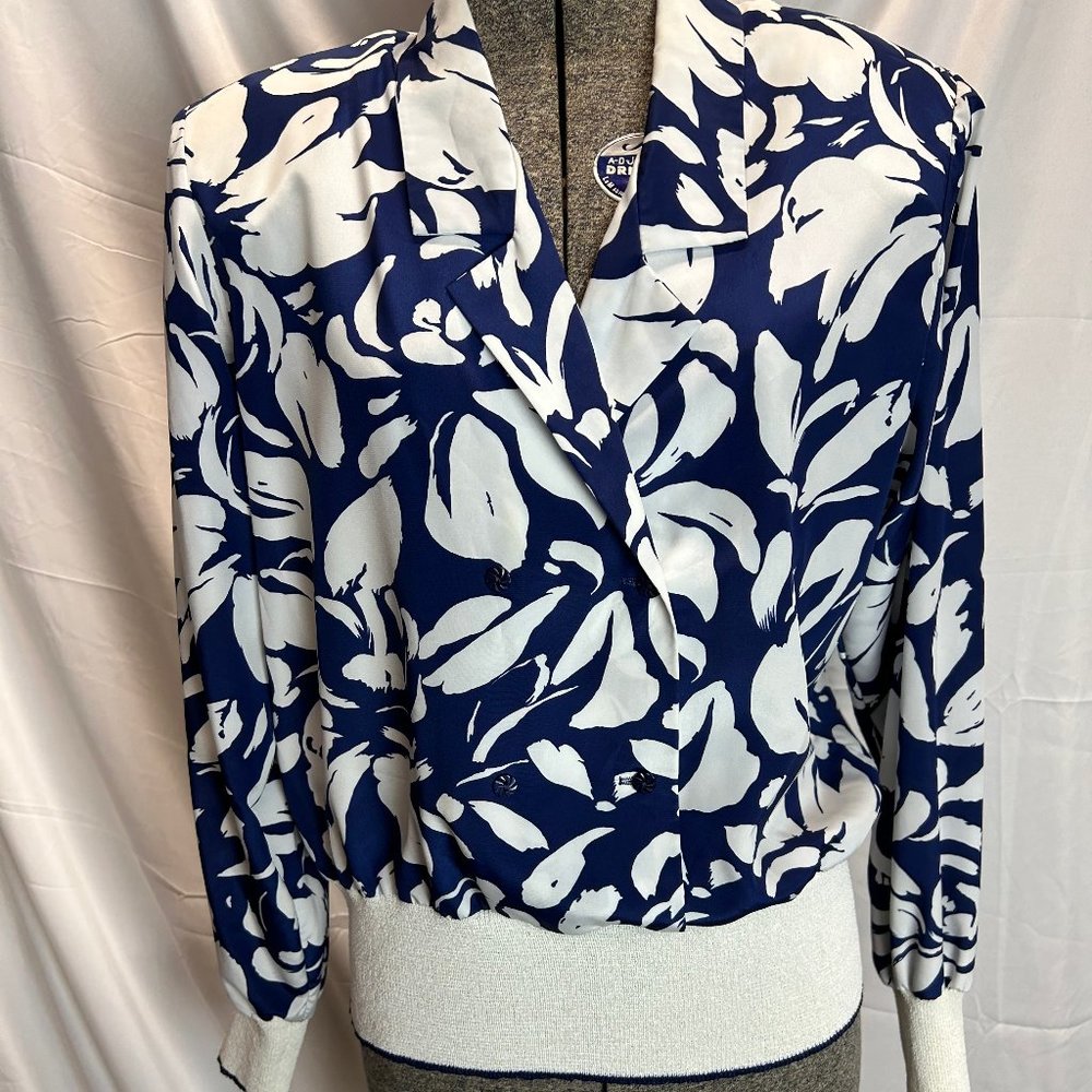 Vintage Castleberry / Isaacson's Atlanta Blue and White Floral Blouse Size 12